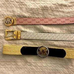 LOT OF 3 SIZE SMALL MICHAEL KHORS BELTS WOMENS ADJUSTABLE REVERSIBLE LOGO GOLD